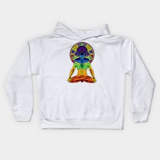 Man with Colored Chakras in Lotus Position Kids Hoodie